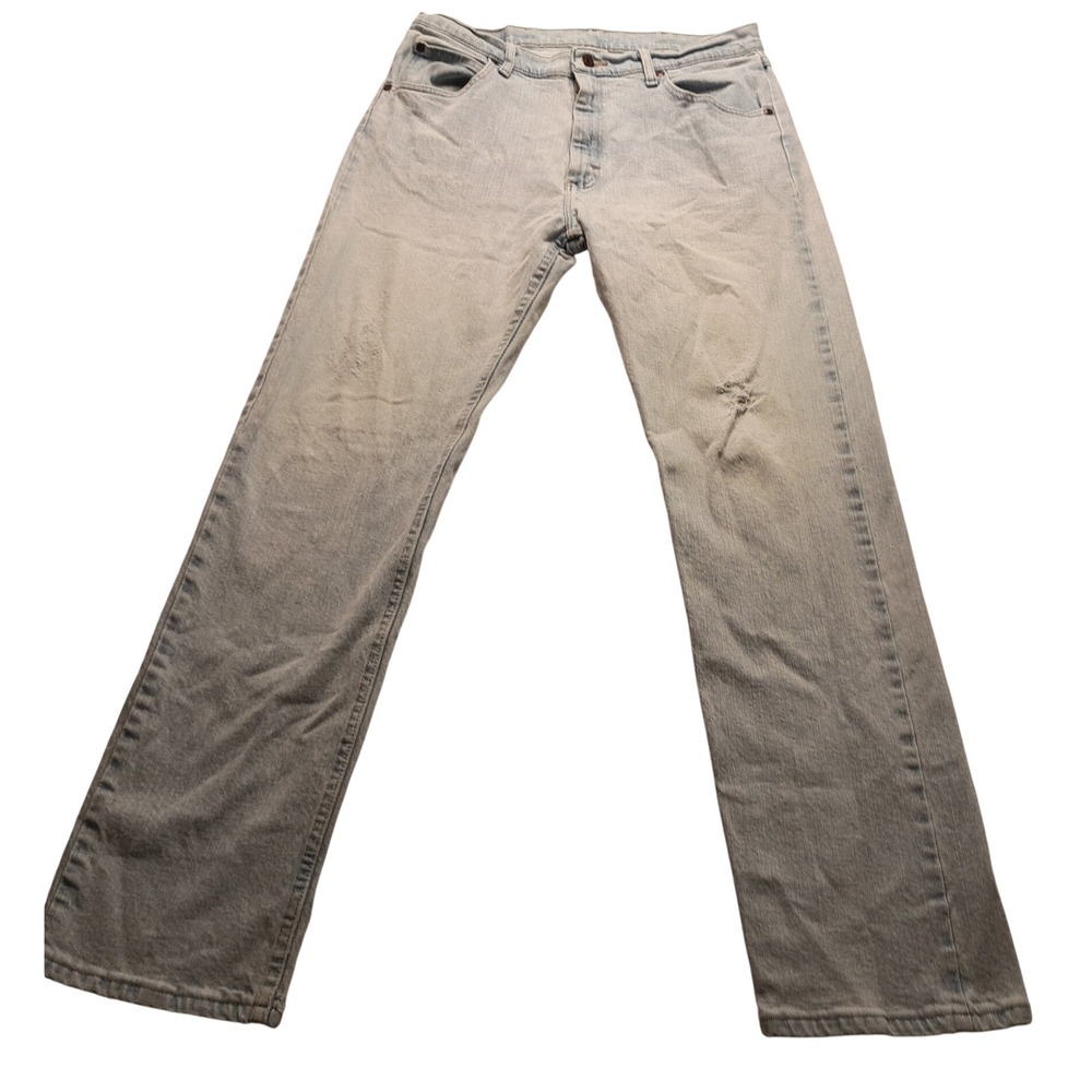 Wrangler Men's I Light Wash Straight Leg Jeans 34x34 Light Blue Denim Classic